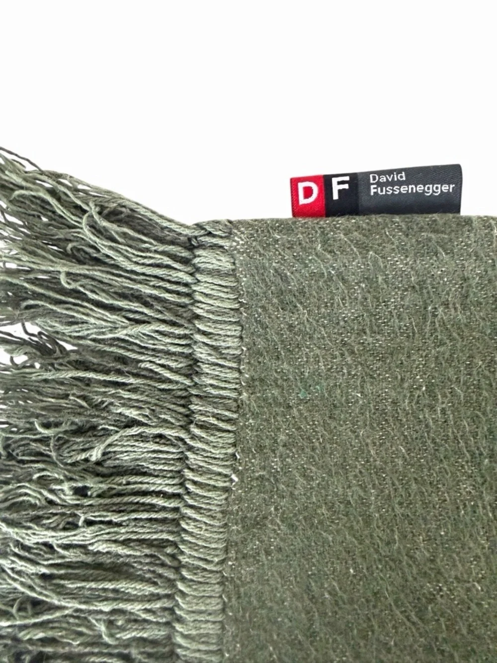 David Fussenegger Pillow Cover Olive Green Geometric Fringe Cabin Decor Austria